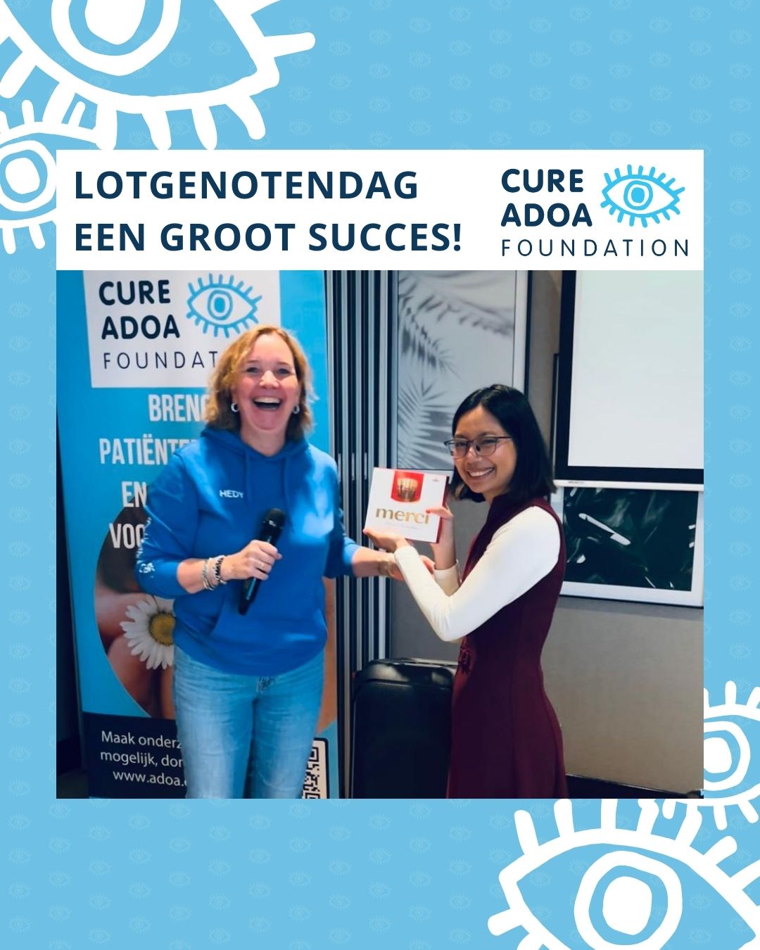 Hedy geeft onderzoeker Janya Grainok chocolade