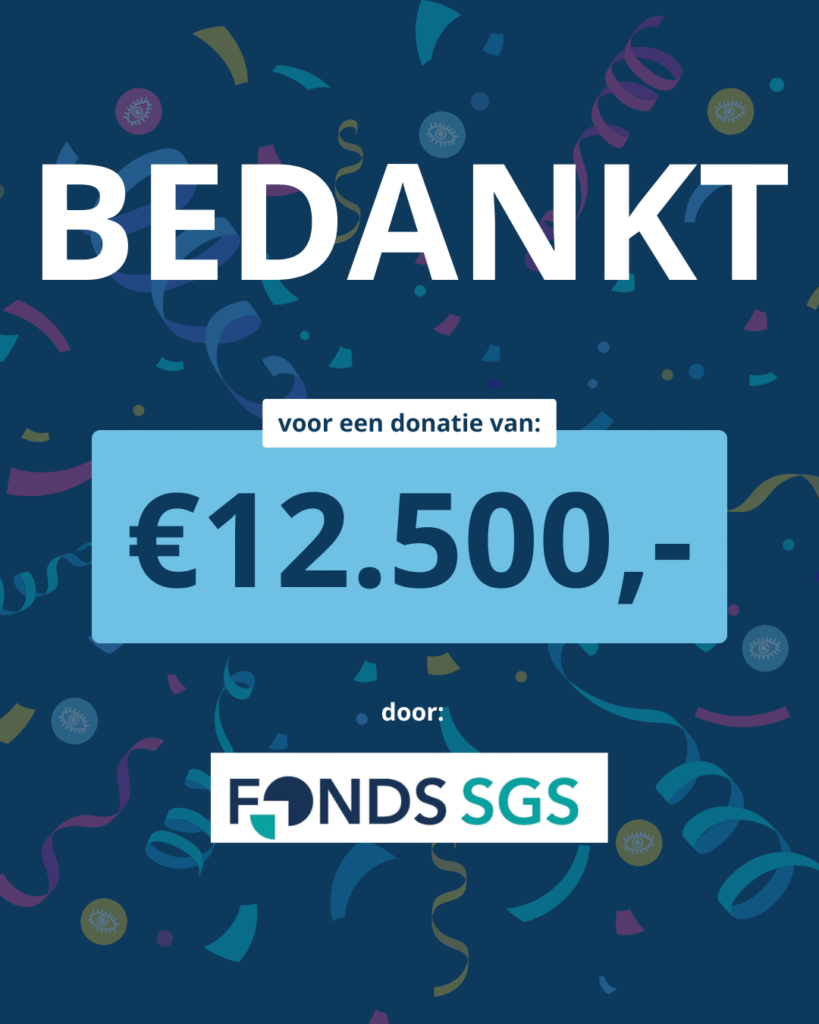 Op een achtergrond met confetti staat de tekst: ‘Bedankt voor een donatie van: € 12.500,-. door: Fonds SGS’.