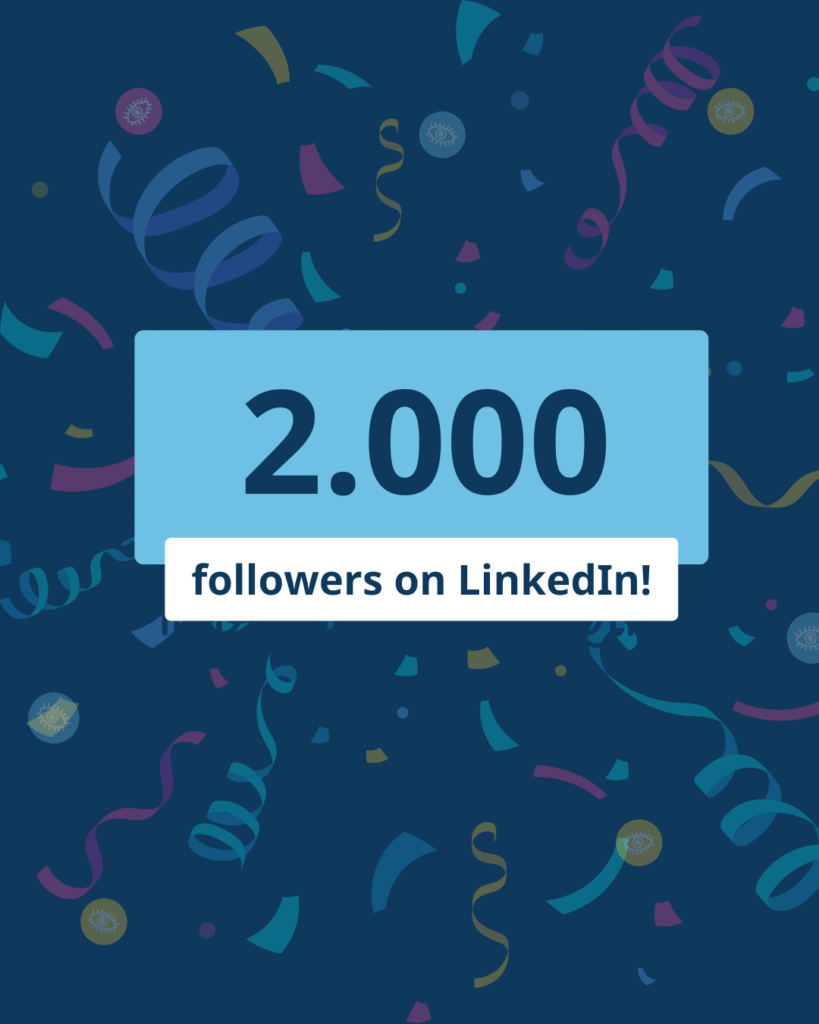 Dark blue festive background with confetti. In large it says “2000” on a light blue background. Below, on a white background, the text reads “followers on LinkedIn”