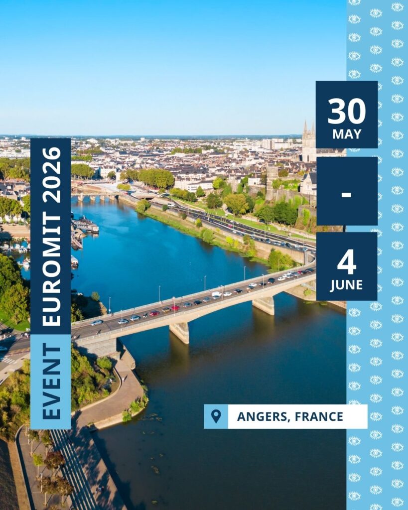 Foto van Angers, Frankrijk met daarop de tekst ‘Event EUROMIT 2026’, ‘30 May - 4 June’ en ‘Angers, France’.