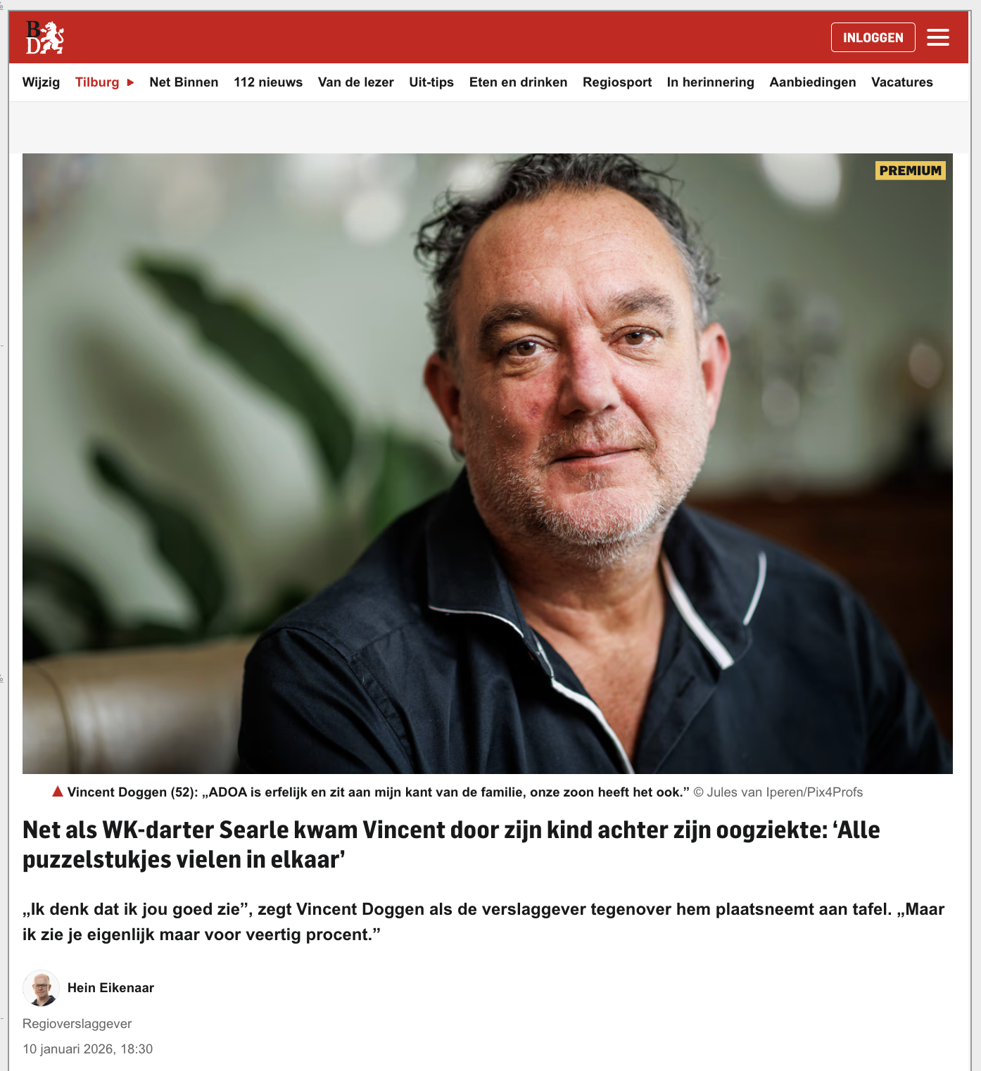Printscreen van interview Vincent Doggen in Brabants Dagblad